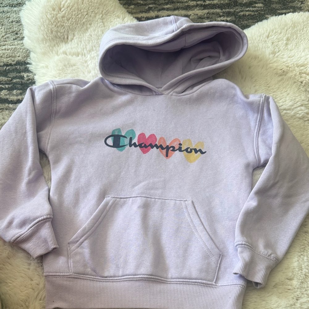Champion 4T Light Purple Hoodie with Multicolor Heart Logo